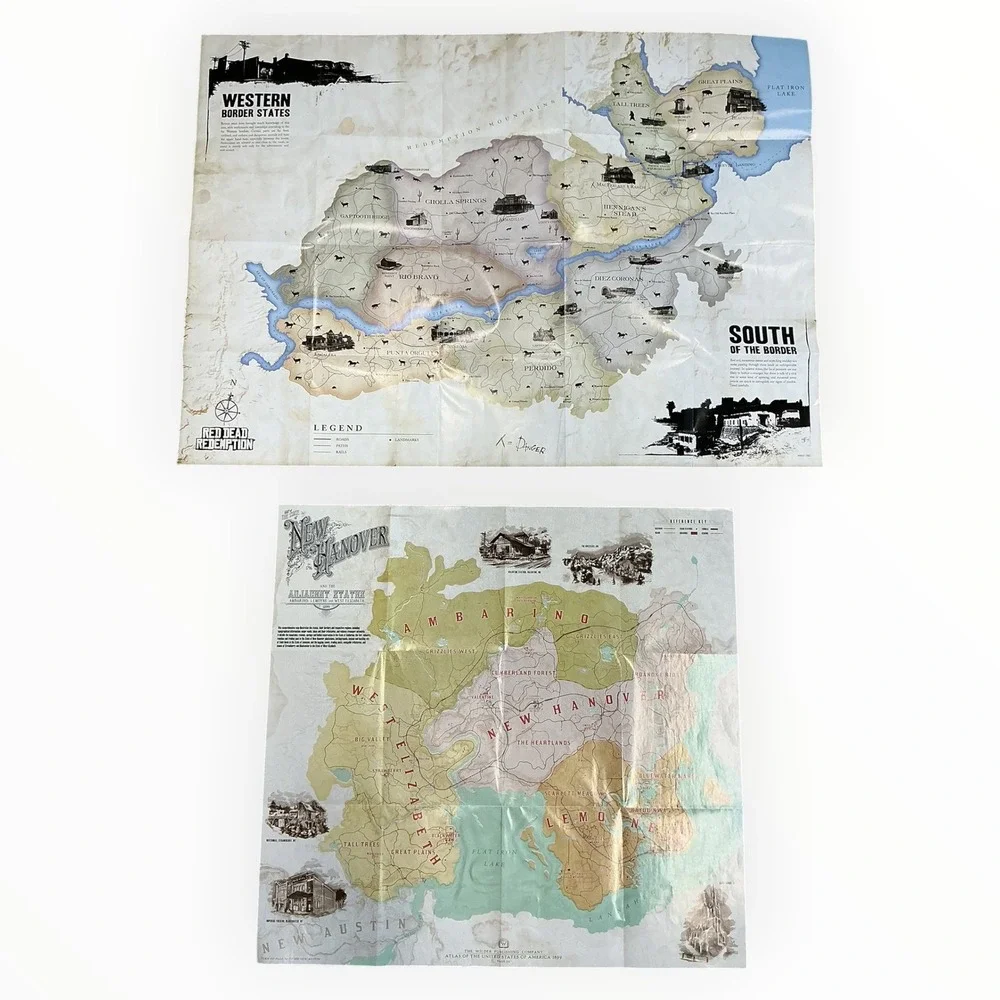 Red Dead Redemption Map Poster Lot of 2 Undead Nightmare New Austin RDR RDR2